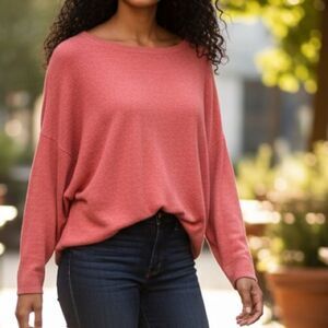 Eileen Fisher Orangish Red Organic Linen Sweater